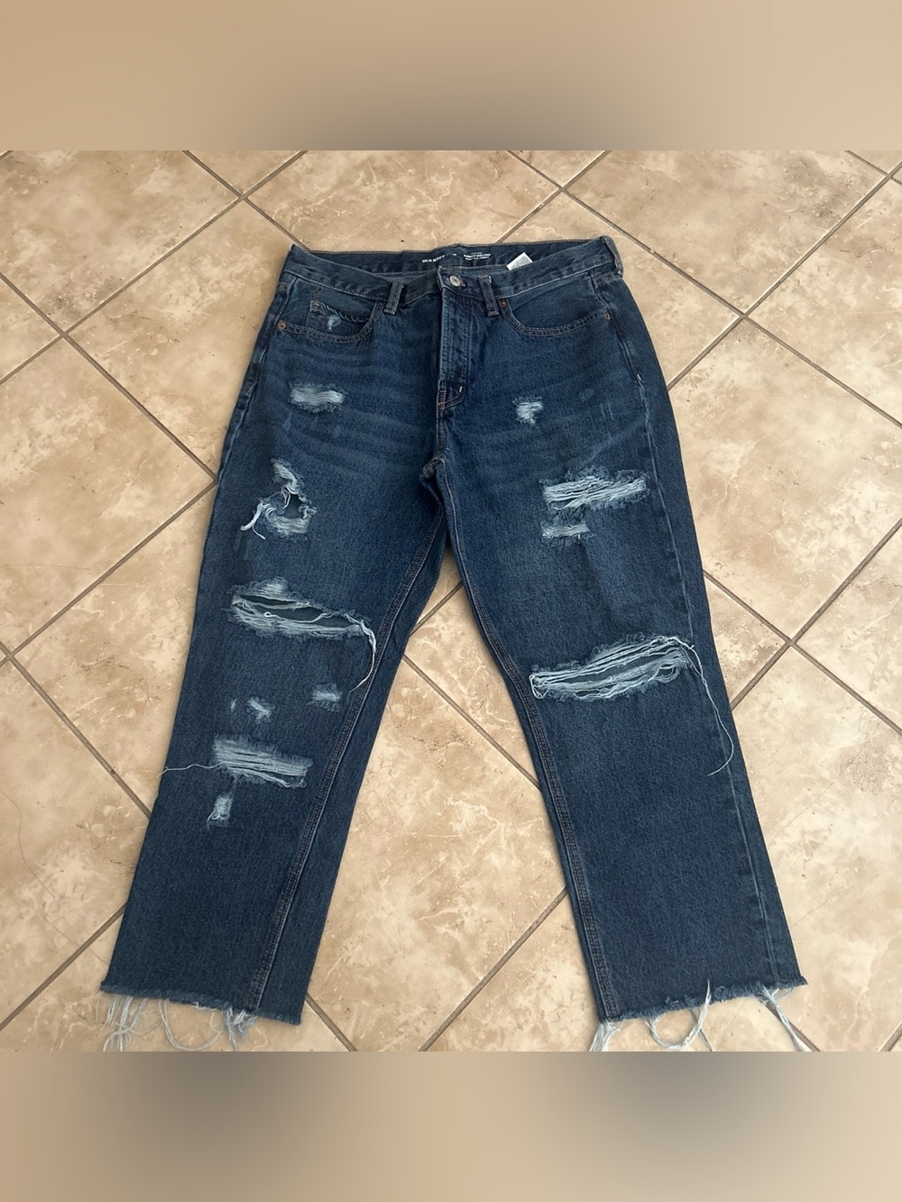 High Rise Old Navy Medium Wash Slouchy Straight Secret- Slim Pockets Sz 12